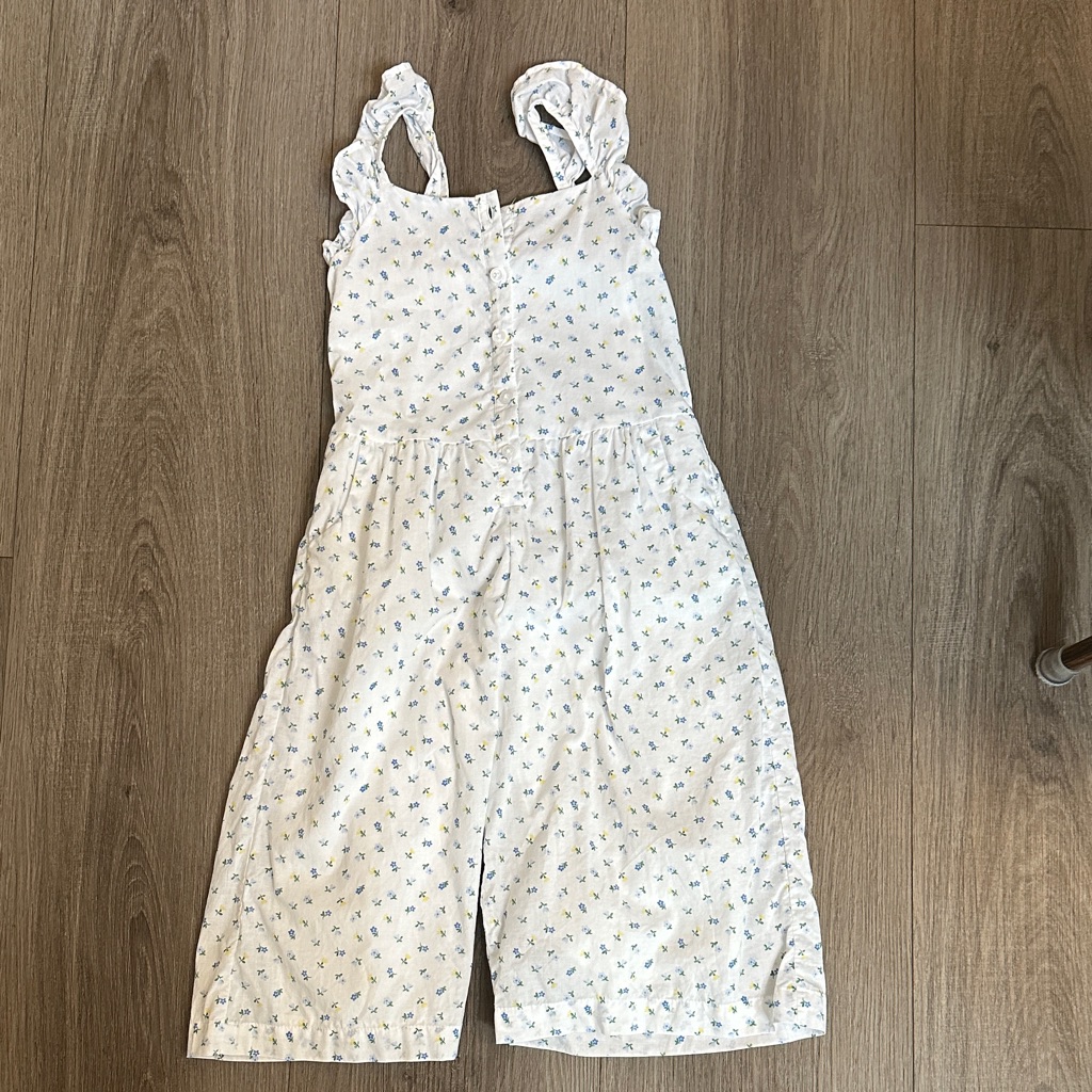 White Floral Kids One-Piece Romper With Ruffle Strap